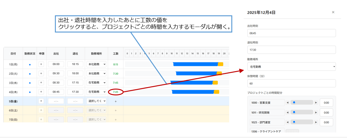 出退勤を入力するモーダル（ステップ2で開く）