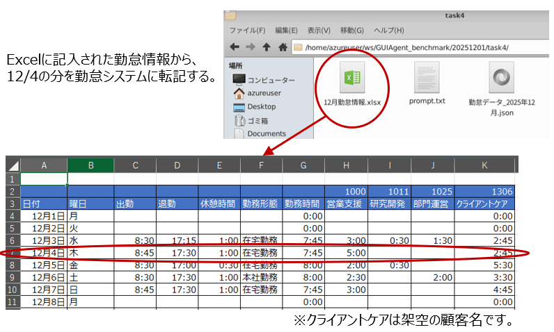 勤怠システムに転記する画面